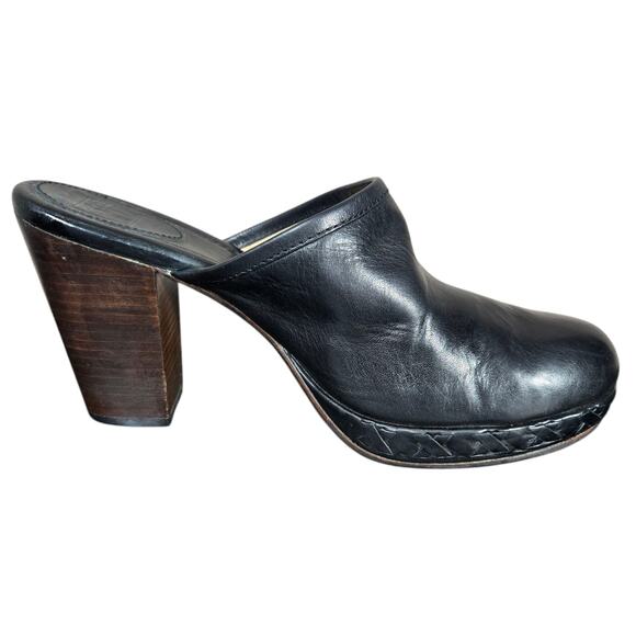 Frye Jessica Clog Womens 9.5 Black Leather Platform Braid Wood Heel Western - Picture 2 of 12